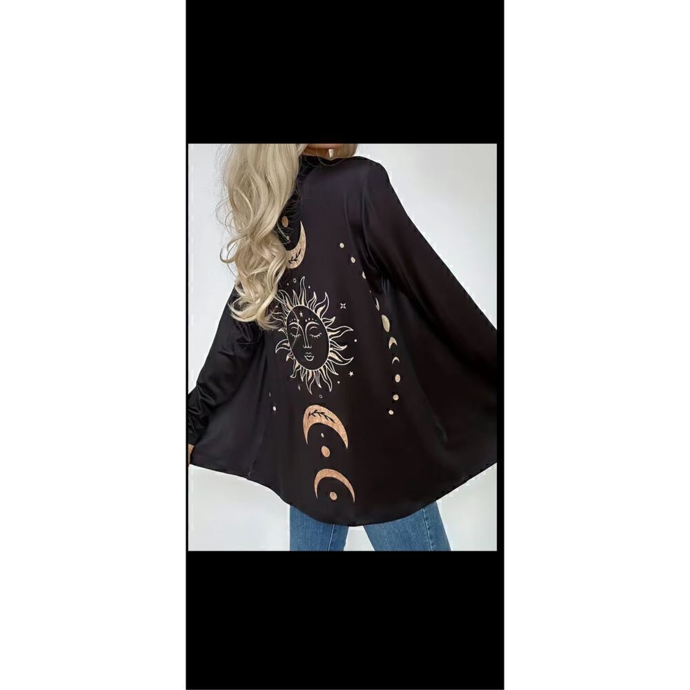 🌚🌛🌞Open front lightweight, casual cardigan, moon, and sun print, several size - Picture 11 of 16